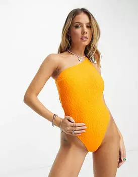 Оранжевый купальник с тиснением на одно плечо и вырезом на спине COLLUSION