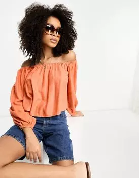 Оранжевый льняной топ с открытыми плечами ASOS DESIGN