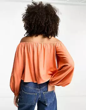 Оранжевый льняной топ с открытыми плечами ASOS DESIGN