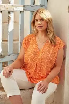 Оранжевый плавный топ со складками спереди Live Unlimited, оранжевый
