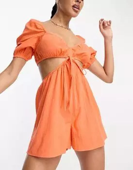 Оранжевый пляжный комбинезон с вырезом на талии ASOS Design