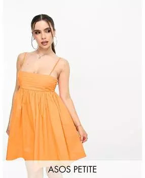 Оранжевый сарафан мини из хлопка со складками и бюстом ASOS DESIGN Petite ASOS Petite