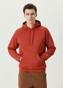 Оранжевый свитшот с капюшоном и логотипом Carhartt