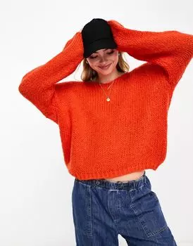 Оранжевый текстурированный вязаный свитер с v-образным вырезом Vero Moda