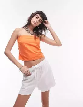 Оранжевый топ без бретелек Topshop