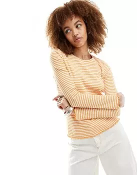 Оранжевый топ с длинными рукавами и полосками в рубчик Selected Jesmine