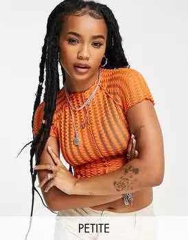 Оранжевый топ с короткими рукавами из фактурной сетки Topshop Petite