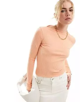 Оранжевый топ в рубчик с длинными рукавами и вырезом-лодочкой & Other Stories эксклюзивно для ASOS