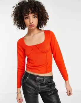 Оранжевый трикотажный топ с корсетным швом с оборками ASOS Design