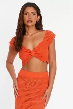 Оранжевый укороченный топ крючком QUIZ Clothing