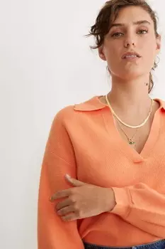 Оранжевый вязаный пуловер с открытым воротником Oliver Bonas, оранжевый