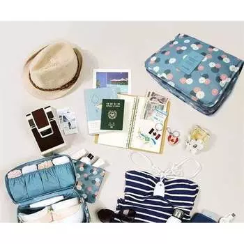 Органайзер для косметики, косметичка выдвижная, синий с цветами KS18WZ1, Upominkarnia