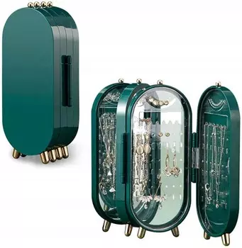 Органайзер для ювелирных изделий Серьги Браслеты Зеркало Складной F22 Зеленый Inna