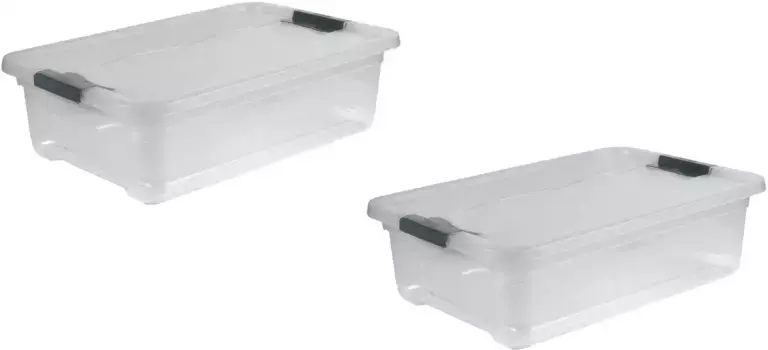 Органайзер Keeper "cornelia", (набор, 2 шт.), ящик для хранения, 28 л, с крышкой, сдвижным затвором Keeeper 39,5х17х59,5 см, цвет transparent