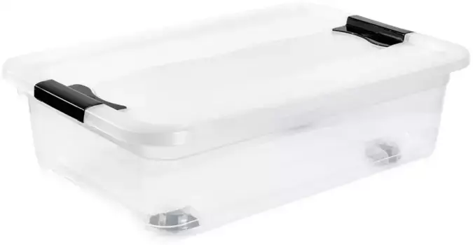 Органайзер "konrad", (набор, 2 шт.), ящик для хранения, 28 л, на колесиках, крышка, сдвижная застежка Keeeper 39,5х18х59,5 см, цвет transparent