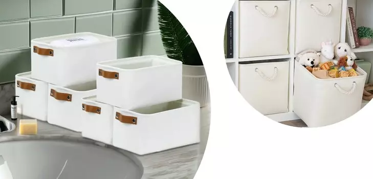 Organi Haus 13X13 Кубические корзины, набор из 4 шт. + маленькие тканевые корзины, набор из 6 шт. - БЕЛЫЙ OrganiHaus