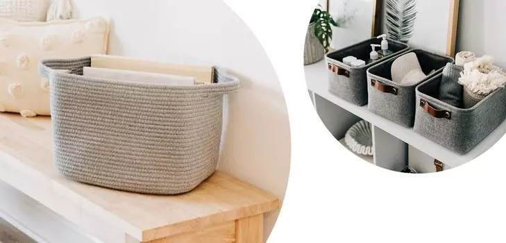 Organi Haus Корзина для журналов + набор из 3 тканевых корзин - СЕРЫЙ OrganiHaus