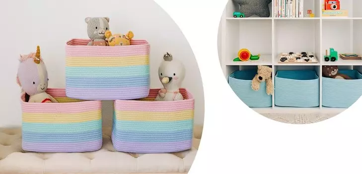 Organi Haus Набор из 3 корзин для хранения + Набор из 3 корзин из хлопчатобумажной веревки для декора - Радуга OrganiHaus