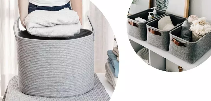 Organi Haus Набор из 3 маленьких тканевых корзин + очень большая корзина - СЕРЫЙ OrganiHaus