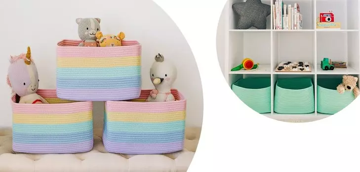 Organi Haus Набор из 3 симпатичных радужных корзин для хранения игрушек и одежды OrganiHaus
