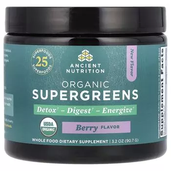 Organic SuperGreens, ягоды, 3,2 унции (90,7 г) Ancient Nutrition