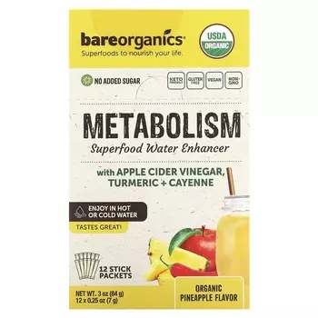 Органический ананас BareOrganics Metabolism Superfood Water Enhancer, 12 пакетиков-стиков