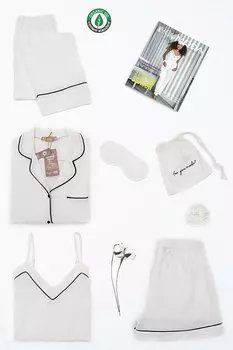 Органический черный пижамный комплект из 7 предметов цвета экрю FOR YOU MODA