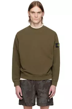 Органический хлопковый диагональный флис с эффектом состаренности свитшот Stone Island, зеленый