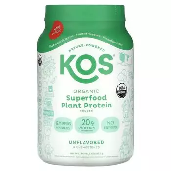 Органический растительный белковый порошок из суперпродуктов, без вкуса и сахара, 952 г (2,1 фунта) Kos