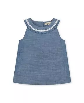 Органический топ без рукавов для маленьких девочек с воротником из шамбре и пуговицами на спине Hope & Henry, синий