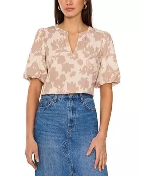 Органза Блузка с Цветочным Принтом и Пышными Рукавами VINCE CAMUTO, коричневый/бежевый