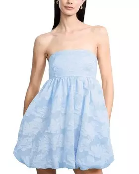 Органзовое платье с жаккардовым узором и пузырчатым подолом BCBGMAXAZRIA, синий