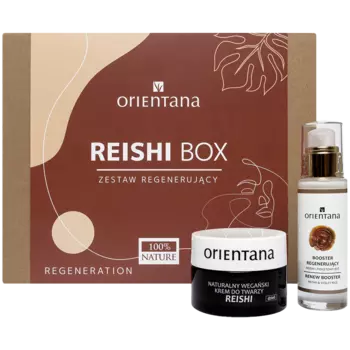 Orientana Reishi Box набор: веганский дневной крем для лица, 50 мл + регенерирующий бустер для лица, 50 мл