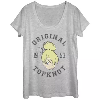 Оригинальная футболка Disney's Tinker Bell Juniors с круглым вырезом Angry Face с верхним узлом Licensed Character