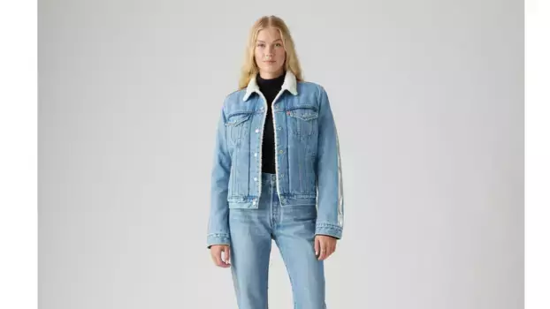 Оригинальная куртка дальнобойщика из шерпа Levi's, цвет String Theory - Medium Wash