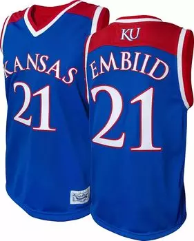 Оригинальная Мужская баскетбольная майка Kansas Jayhawks Royal Joel Embiid Retro Brand, реплика