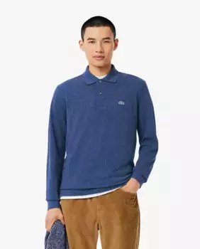 Оригинальная мужская рубашка-поло с длинными рукавами Lacoste, темно-синий