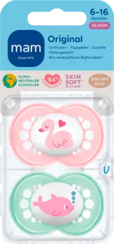 Оригинальная силиконовая соска розовый/мятный 6-16 месяцев 2 шт. MAM