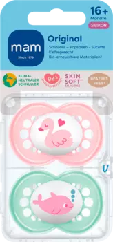 Оригинальная силиконовая соска розовый/мятный с 16 мес 2 шт. MAM