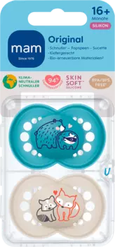 Оригинальная силиконовая соска синяя/бежевая 16+ месяцев 2 шт. MAM
