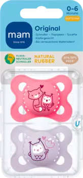 Оригинальная соска из латекса розовая/сиреневая 0-6 месяцев 2 шт. MAM