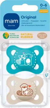 Оригинальная соска из латекса синяя/бежевая 0-6 месяцев 2 шт. MAM