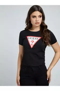 Оригинальная женская футболка приталенного кроя Guess, черный