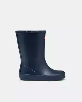 Оригинальные детские резиновые ботинки с матовым покрытием и логотипом Hunter, тёмно-синий