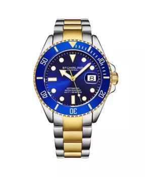 Оригинальные мужские часы для дайвинга Original, швейцарский механизм, корпус из нержавеющей стали, синий циферблат, браслет из нержавеющей стали, водонепроницаемость 100 м Stuhrling