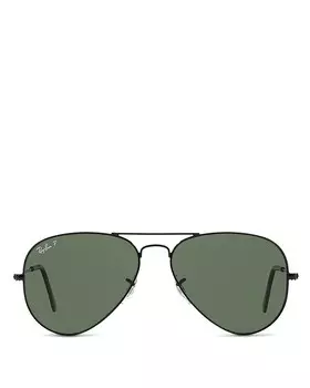 Оригинальные поляризационные солнцезащитные очки-авиаторы Ray-Ban с перемычкой для бровей, 58 мм, черный