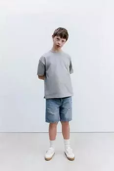 Оригинальные рваные джинсовые шорты-бермуды ZARA, светло-синий