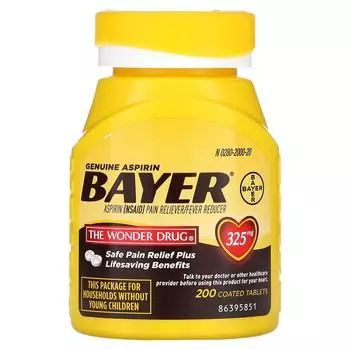 Оригинальный аспирин, 325 мг, 200 таблеток, покрытых оболочкой Bayer