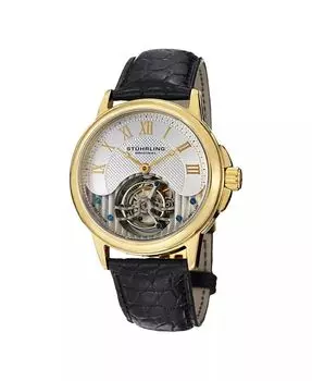 Оригинальный корпус модели 541 из нержавеющей стали, настоящий ремешок из кожи аллигатора, открытый механизм с турбийоном, мужские часы Stuhrling, золото