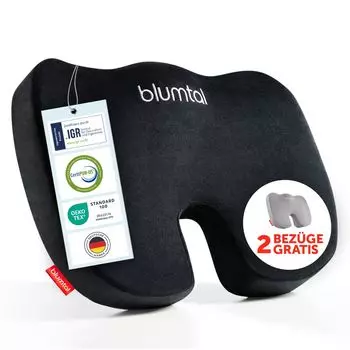 Ортопедическая подушка сиденья Blumtal, клиновая подушка с 3 уровнями жесткости - эргономичная подушка сиденья для офисных стульев и т. д. - обезболивает, повышает комфорт сидения, улучшает кровообращение, снижает давление на копчик, средняя